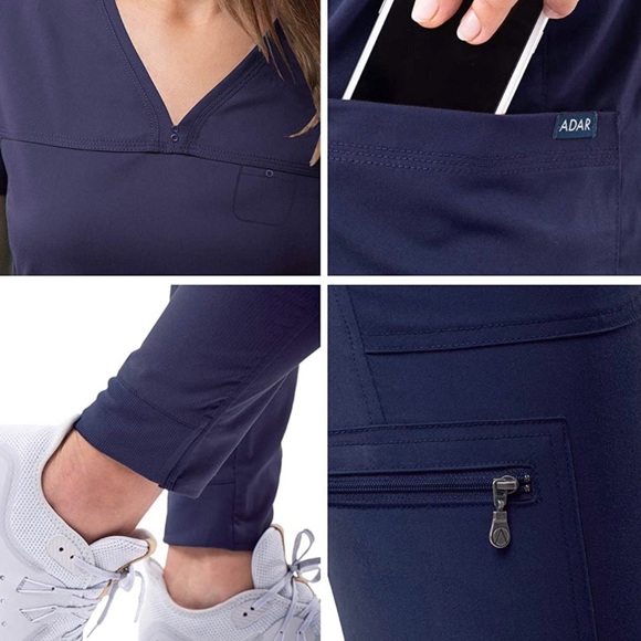 Adar Pro Movement Booster Scrub Set - Sweetheart V-Neck Top & Yoga Jogger Pants - Picture 5 of 9